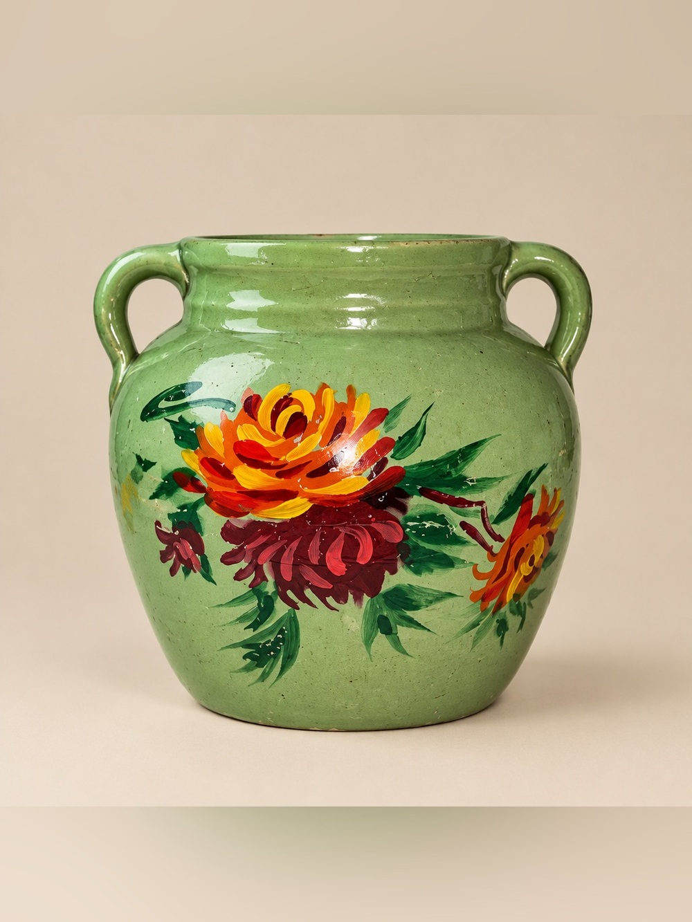 1930’s/40’s Hand Painted Unmarked Ransburg Stoneware Cookie Jar or Crock